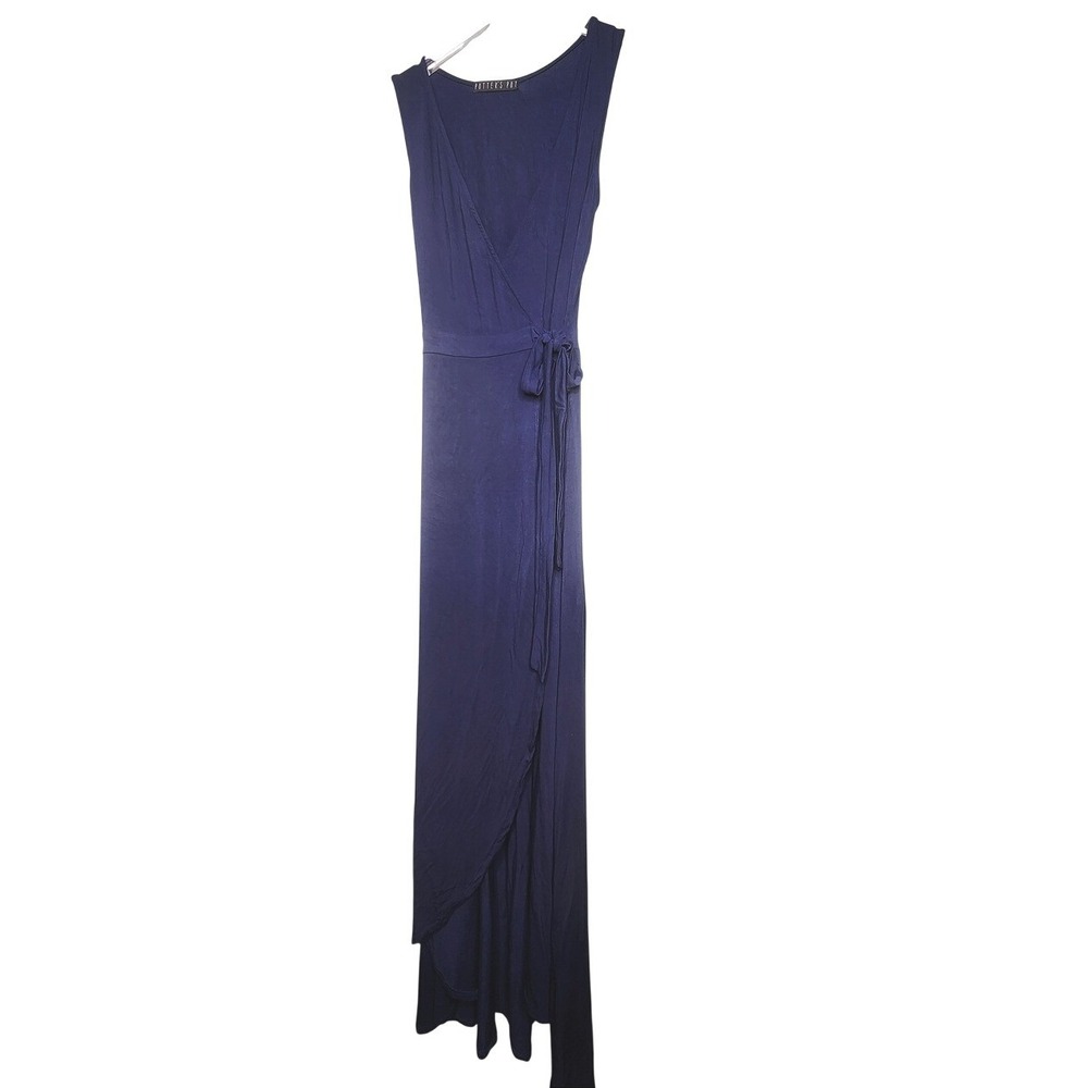Potter's Pot Sleeveless Navy Faux Wrap Knit Maxi Dress VNeck Vacation Feminine S